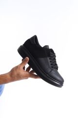 SLW151 Boost Bağcıklı Cilt Süet Erkek Günlük Sneaker Ayakkabı ST - Siyah