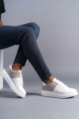 SLW151 Boost Bağcıklı Cilt Süet Erkek Günlük Sneaker Ayakkabı BT - Beyaz/Gri
