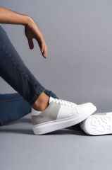 SLW151 Boost Bağcıklı Cilt Süet Erkek Günlük Sneaker Ayakkabı BT - Beyaz/Gri