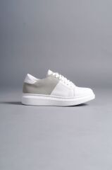 SLW151 Boost Bağcıklı Cilt Süet Erkek Günlük Sneaker Ayakkabı BT - Beyaz/Gri