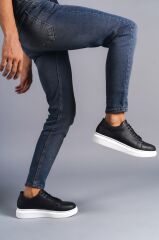 SLW151 Boost Bağcıklı Cilt Erkek Günlük Sneaker Ayakkabı BT - Siyah