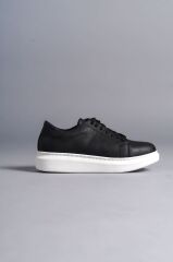 SLW151 Boost Bağcıklı Cilt Erkek Günlük Sneaker Ayakkabı BT - Siyah