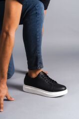SLW151 Boost Bağcıklı Cilt Erkek Günlük Sneaker Ayakkabı BT - Siyah