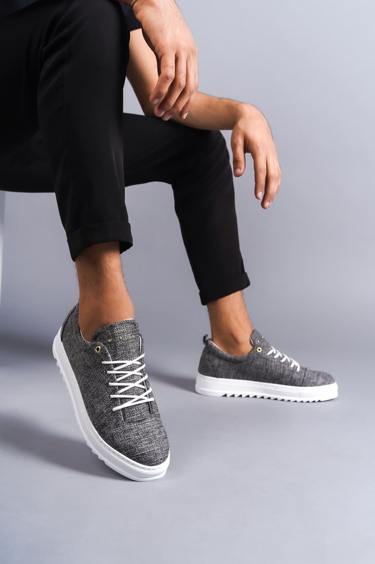 SLW152 Cool Bağcıklı Keten Erkek Günlük Spor Klasik Ayakkabı BT - Gri