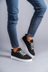 SLW152 Cool Bağcıklı Keten Erkek Günlük Spor Klasik Ayakkabı BT - Siyah