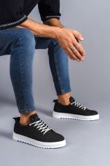 SLW152 Cool Bağcıklı Keten Erkek Günlük Spor Klasik Ayakkabı BT - Siyah