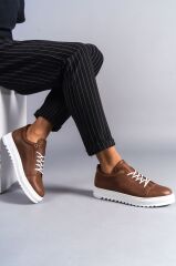 SLW152 Cool Bağcıklı Cilt Erkek Günlük Spor Klasik Ayakkabı BT -  Taba