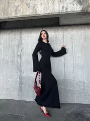 Acık Sırt Detaylı Maxi Uzun Boy Elbise- Siyah