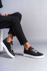 SLW152 Cool Bağcıklı Cilt Erkek Günlük Spor Klasik Ayakkabı BT - Siyah
